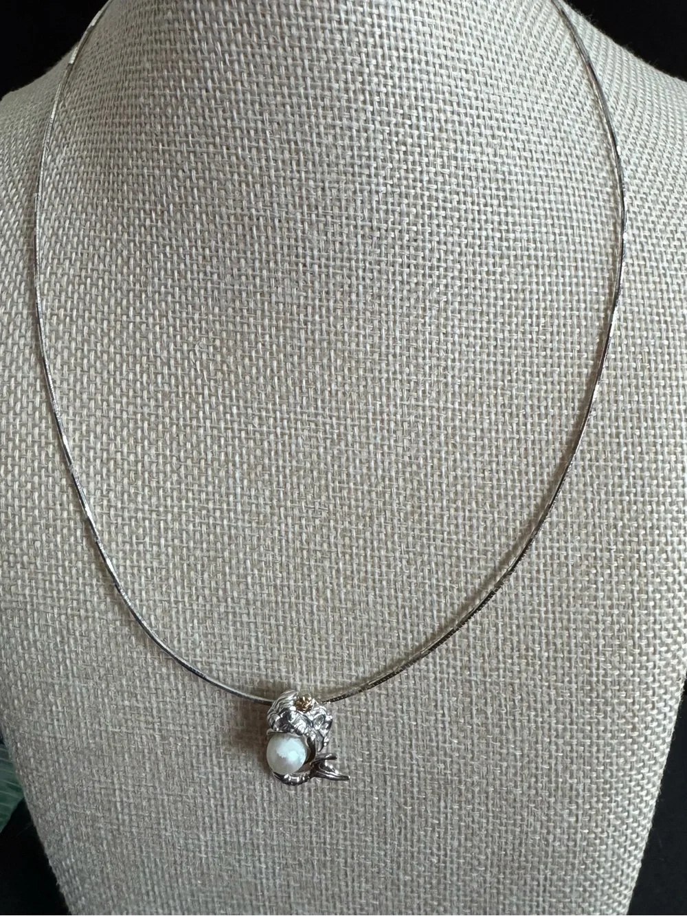 14k WG Little Mermaid Pearl Pendant w/Gold Accent Necklace.  Chain Sterling 18”